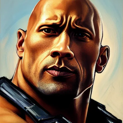 Image similar to greg manchess portrait painting of fully armored the foundation aka dwayne the rock johnson as overwatch character, medium shot, asymmetrical, profile picture, organic painting, sunny day, matte painting, bold shapes, hard edges, street art, trending on artstation, by huang guangjian, gil elvgren, ruan jia, greg rutkowski, gaston bussiere