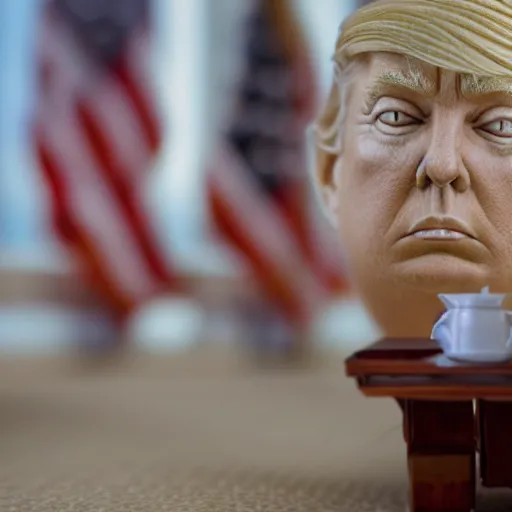 Image similar to dollhouse diorama of donald trump in the whitehouse, macro photography, canon, dslr