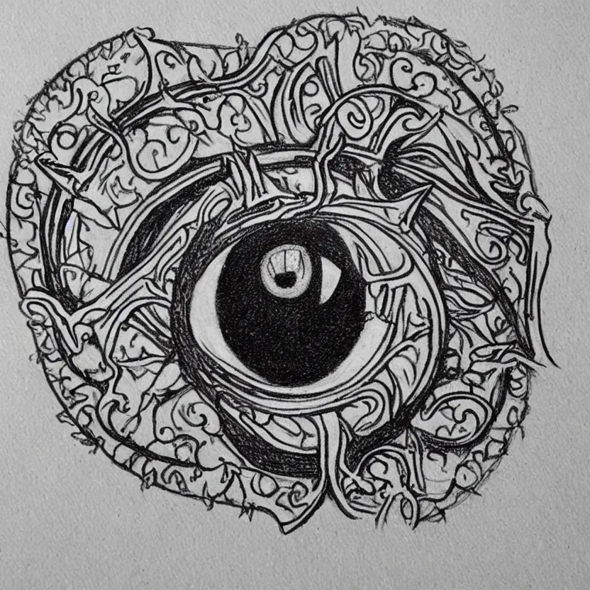 Prompt: art nouveau drawing of an evil eye charm