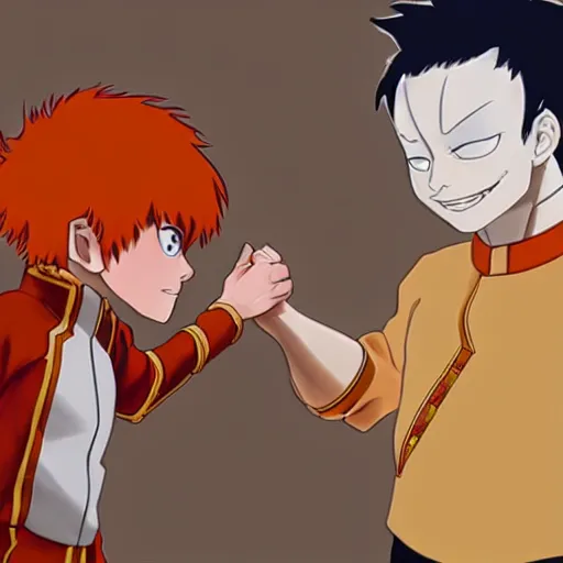 Image similar to oil painting of todoroki shouto meeting prince zuko, jm animation