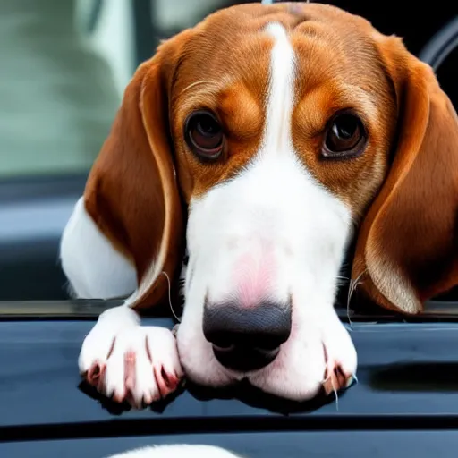 Prompt: beagle dog getting ran over by a car