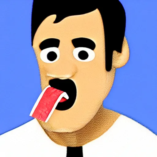 Image similar to a 3d cartoon of a man tasting a bandaid.