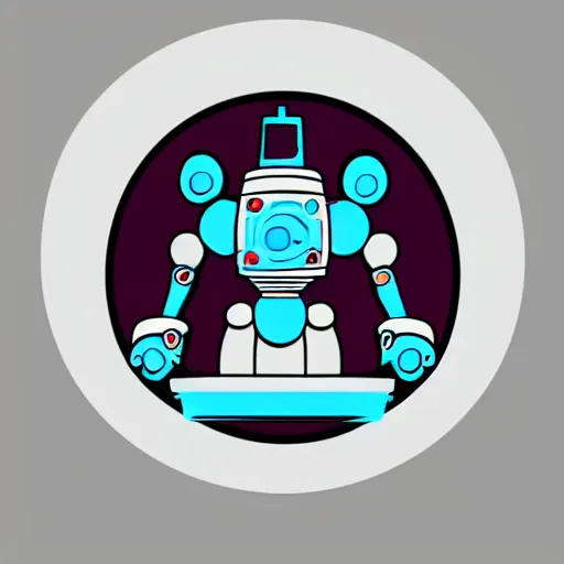 Image similar to svg sticker, centered, round-cropped, white-space-surrounding, Bender-Robot listening to headphones, flat colors, vector art