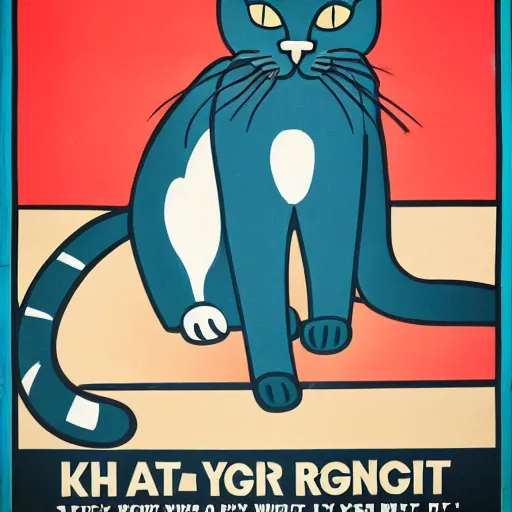 Image similar to propaganda poster with a cat as the centerpiece