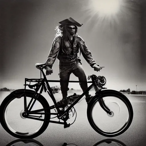 Prompt: 1970s Polaroid photo of a pirate on a bicycle, ultra realistic, cinematic, octane rendered, 8k, highly detailed, moody, photography, Polaroid