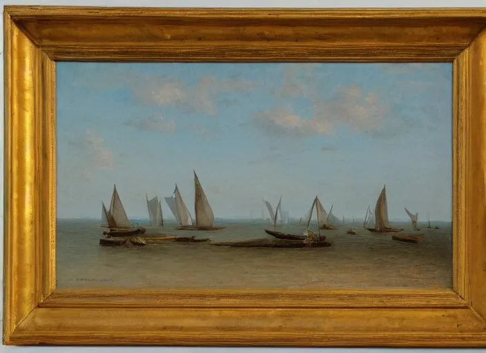 Image similar to waddenzee, the netherlands as the background in the style of hudson river school of art, oil on canvas