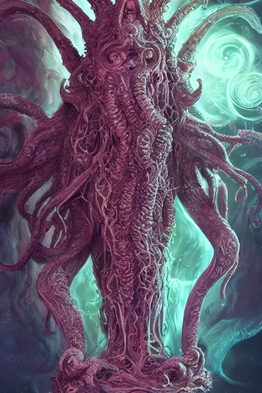 Image similar to a ancient cthulhu goddess in the cosmic, fantasy, intricate, highly detailed, artstation, concept art, smooth, octane render sharp focus, full color