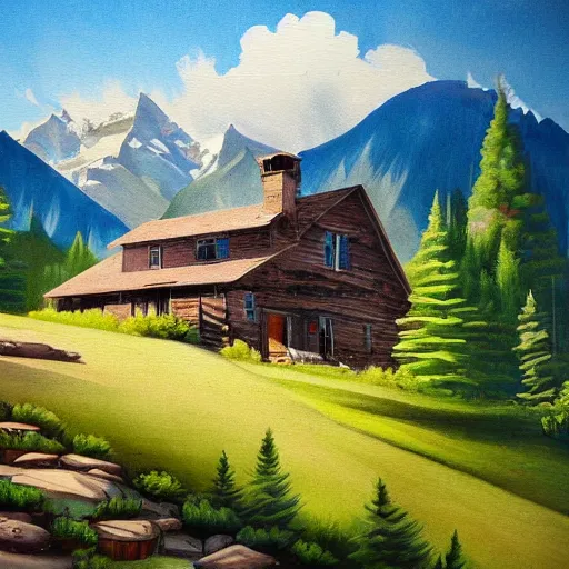Prompt: mountain home, detailed painting, epic, atmospheric
