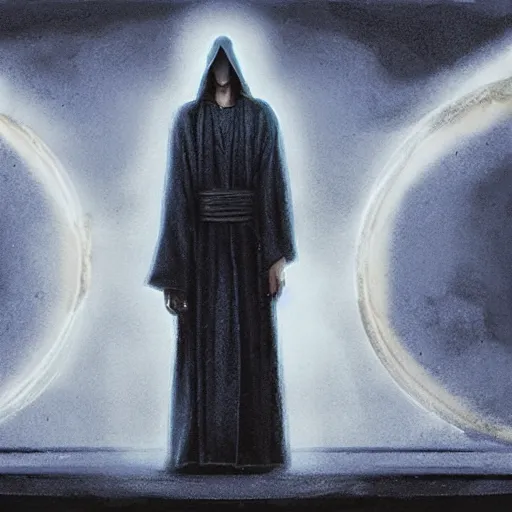 Image similar to robed man levitating in a sith temple, atmospheric, cinematic, concept art painting