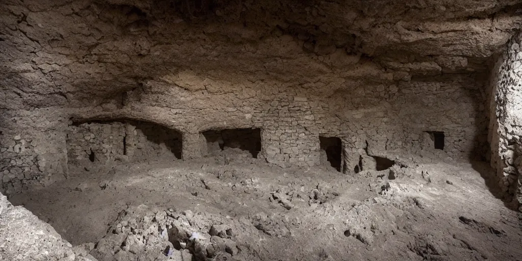 Image similar to archeological discovery of a perfectly well preserved castle underground