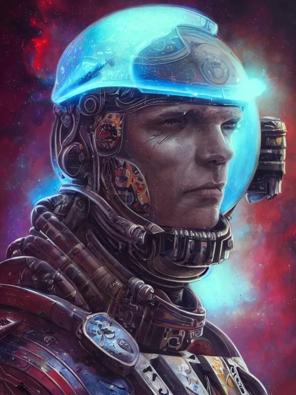 Prompt: art portrait of space marine,8k,by tristan eaton,Stanley Artgermm,Tom Bagshaw,Greg Rutkowski,Carne Griffiths,trending on DeviantArt,face enhance,hyper detailed,minimalist,cybernetic, android, blade runner,full of colour,