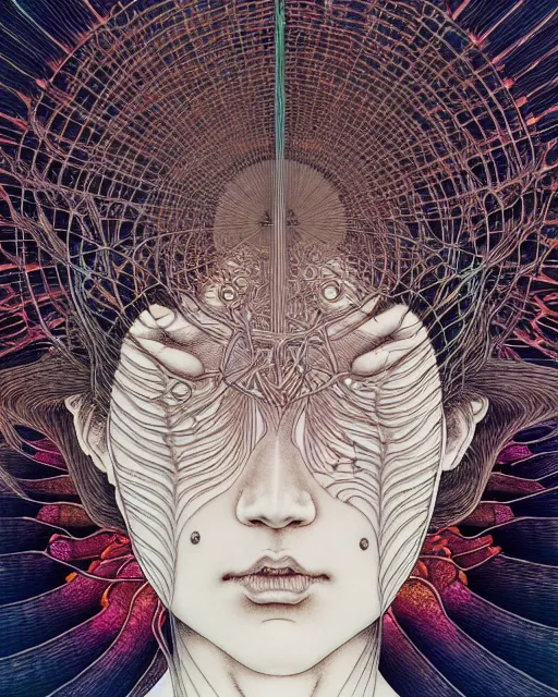Image similar to human spirit breaking away from the body, conjuring psychedelic background, part by takato yamamoto, part by alex gray, ross tran, james jean, ultra realistic, highly detailed, 8 k, trending on artstation, cosmos, symmetry