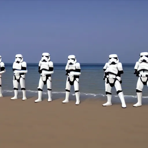 Prompt: stormtroopers on a beach with cats, 4 k