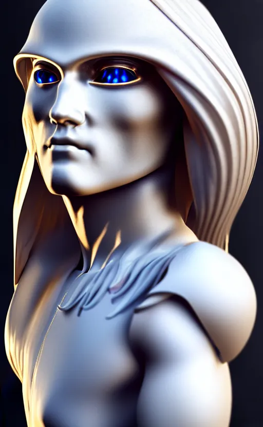 Image similar to white cyborg Jesus, cyber copper spiral decorations, white elegant baroque design, headshot half figure, photorealistic, 8k, hyper detailed, unreal engine, trending on artstation