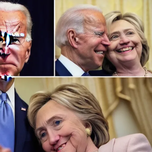 Image similar to up close of joe biden and hillary clinton cuddling on a loveseat