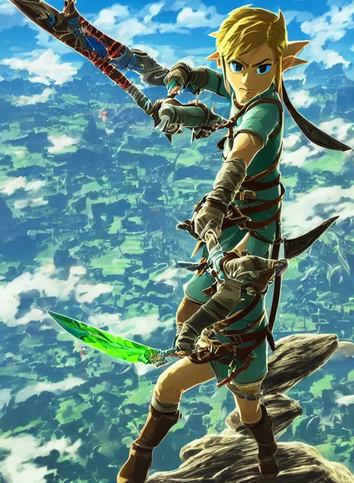 Image similar to a highly detailed render of link from the legend of Zelda breath of the wild killing monster Bolsonaro with his sword, 4k screenshot