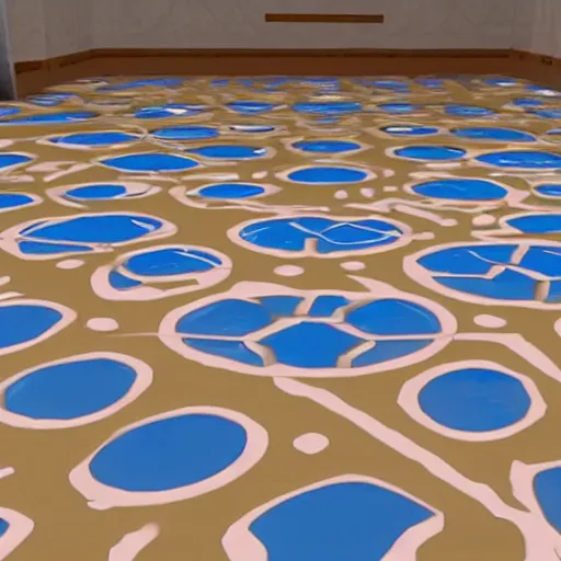 Image similar to a room, there are 3 giant holes in the floor. each has a different color. unreal engine