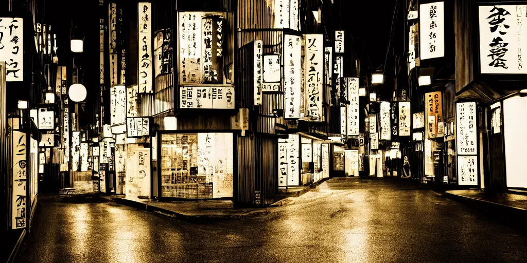 Prompt: An abstract photo of an alleyway in Shinjuku at night, in the style of Saul Leiter