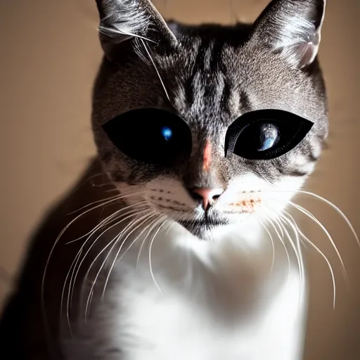 Image similar to closeup studio photograph of a humanoid cat with an black eyepatch, dramatic lighting, edited in photoshop