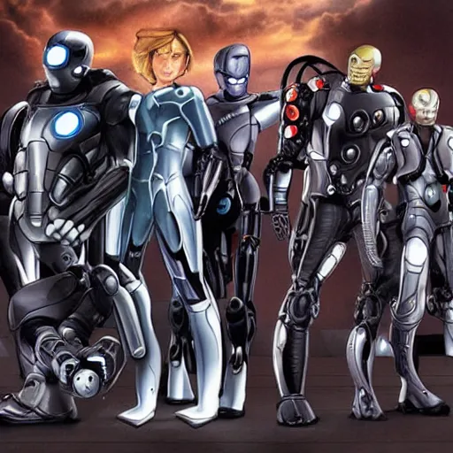 Prompt: the Avengers but as robots, cyborgs, androids, gynoids, biomechanical entity