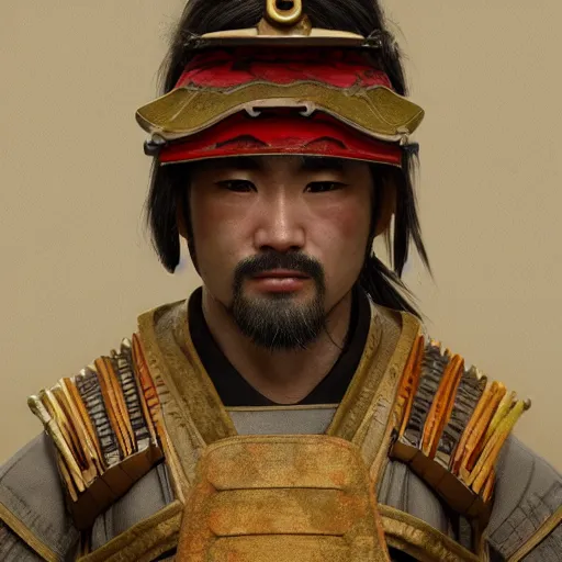 Prompt: hyperrealistic painting of the highly detailed photorealistical samurai, cinematic concept art, art station, award winning art, 8k, octane render, unreal engine 5