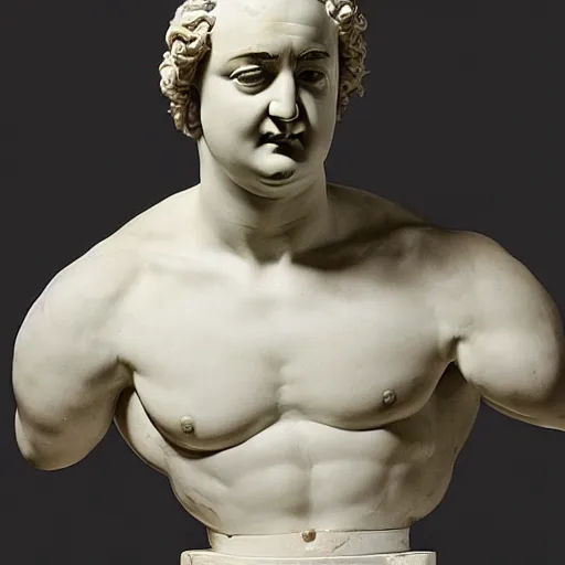 Image similar to a sculpture by canova, michelangelo with the likeness of john belushi