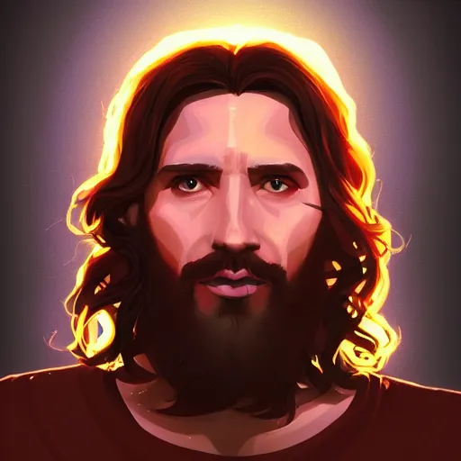 Prompt: portrait of jesus christ as a glam rockstar, mattepainting concept blizzard pixar maya engine on stylized background splash comics global illumination lighting artstation lois van baarle, ilya kuvshinov, rossdraws