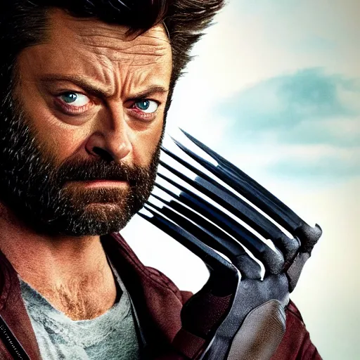 Image similar to portrait of x - men's wolverine played by nick offerman, photorealistic logan marvel movie still, detailed 8 k, poster style, high resolution