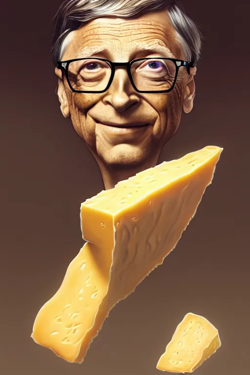 Image similar to bill gates as cheese! being grated hyper detailed, digital art, artstation, cinematic lighting, studio quality, smooth render, by peter mohrbacher, hajime sorayama, wayne barlowe, boris vallejo, aaron horkey, gaston bussiere, craig mullins