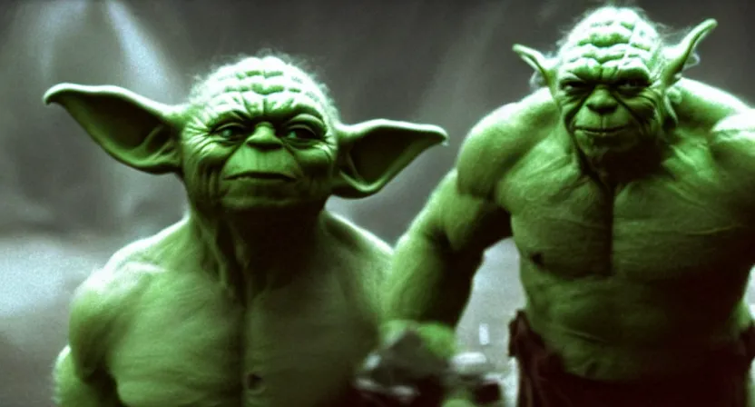 Prompt: a mix between Hulk and yoda, shot on technicolor cinemascope