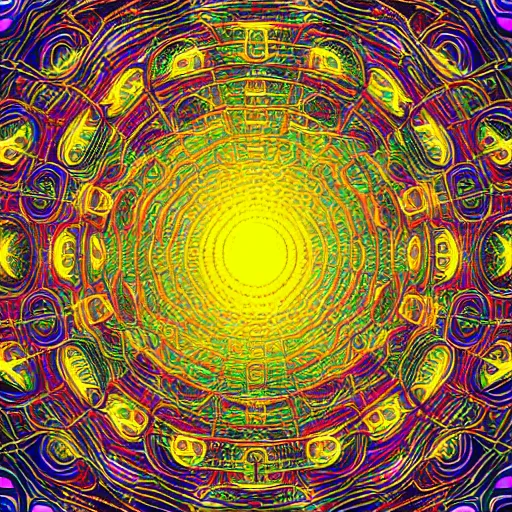 Image similar to artistic depiction of the dmt world, highly detailed and hypnotic