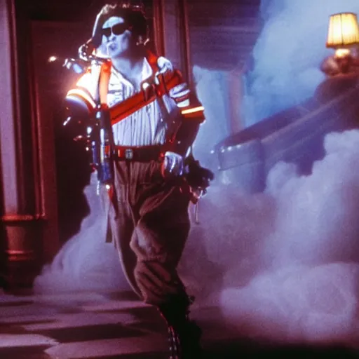 Image similar to stunning awe inspiring johnny depp as a ghostbuster in the movie ghostbusters, movie still 8 k hdr atmospheric lighting