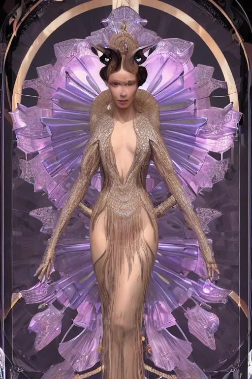 Prompt: a highly detailed 4 k render of a beautiful alien goddess bella hadid angel in iris van herpen dress schiaparelli in diamonds in style of alphonse mucha trending on artstation made in unreal engine 4