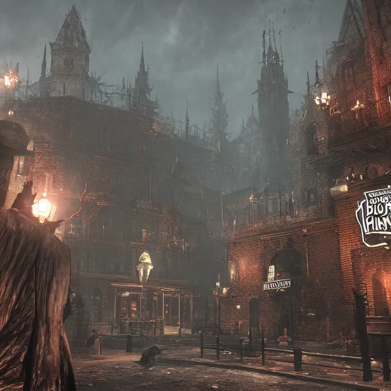 Prompt: A Burger King in Yharnam from the game Bloodborne