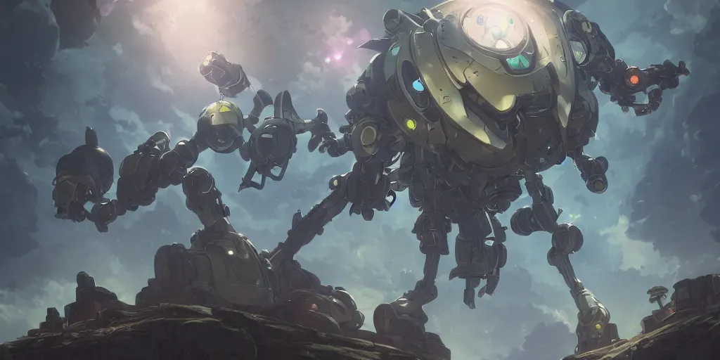 Prompt: robot mech from made in abyss by akihito tsukushi, backlight, centered, rim lighting, deep focus, d & d, fantasy, intricate, elegant, highly detailed, digital painting, artstation, concept art, matte, sharp focus, illustration, hearthstone, art by artgerm and greg rutkowski and alphonse mucha