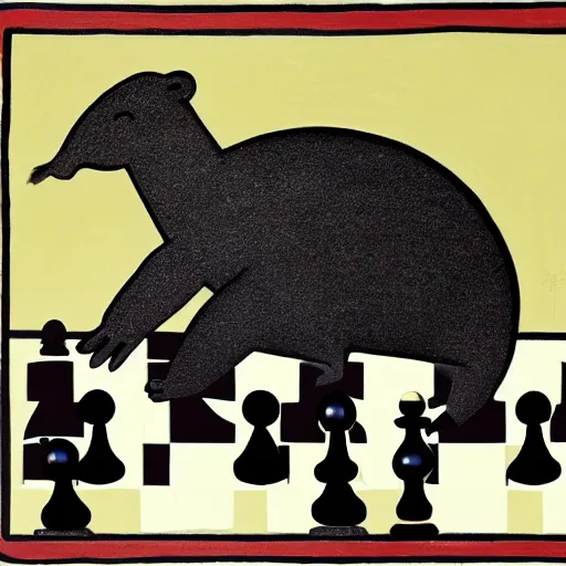 Image similar to capybara holding a chess pawn, by romero brito