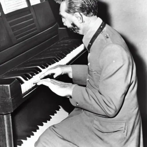 Prompt: a picture of Joseph Stalin playing the piano in front of a great audience