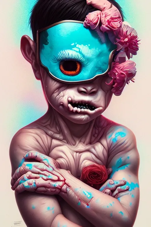 Image similar to a baby zombie in a pocket, tristan eaton, victo ngai, artgerm, rhads, ross draws