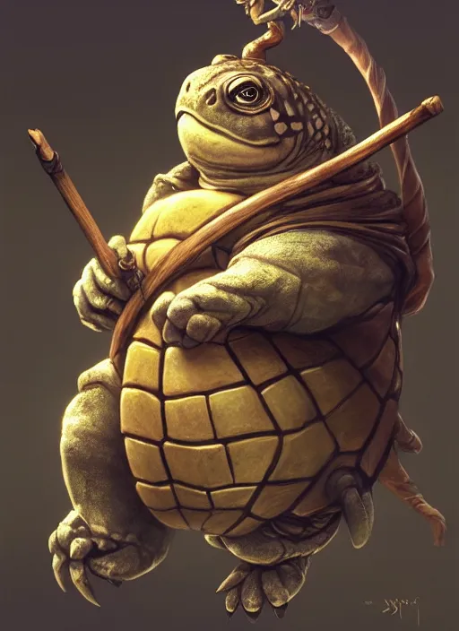 Image similar to cute wise sage anthropomorphic turtle holding a staff, subsurface scattering, by jesper ejsing, justin gerard, tomasz alen kopera, cgsociety and fenghua zhong, highly detailed, rim light, cinematic lighting, illustration, art, octane render, very coherent, cinematic, hyper realism, high detail, octane render, 8 k