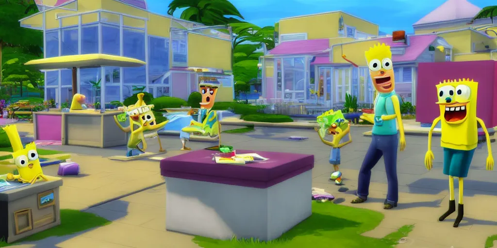 Image similar to SpongeBob in the sims 4 trending on artstation, hyper realism, depth of view 8k.