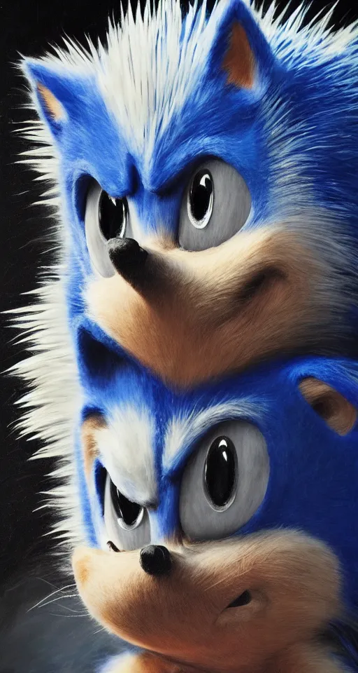 Image similar to portrait of sonic the hedgehog, chiaroscuro, elegant highly detailed oil painting 4 k, archival scan