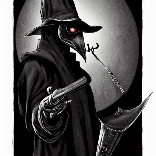 Image similar to a portrait of a plague doctor gunslinger, dark fantasy, horror, western, hell, ultrafine detailed digital pencil art by takeshi obata and mike mignola and greg rutkowski, death note style, colored, symmetric body, cgsociety, sharp focus, detailed face, looking at the camera