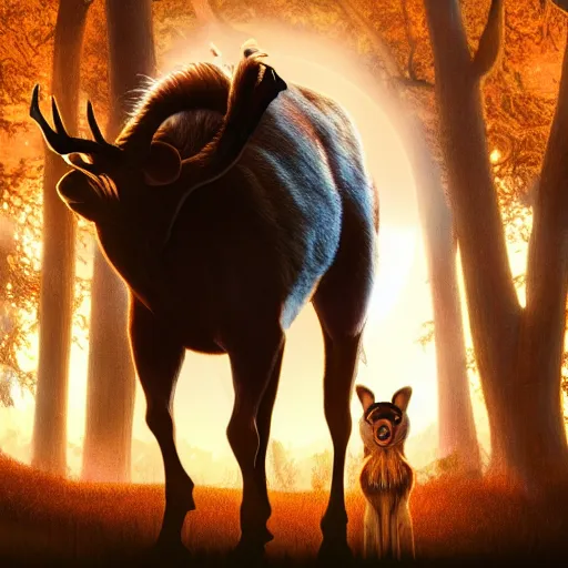 Image similar to doc brown as bambi in the movie bambi, movie still 8 k hdr atmospheric lighting