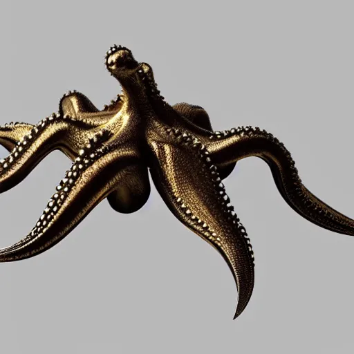 Prompt: metallic octopus, vray, 55mm