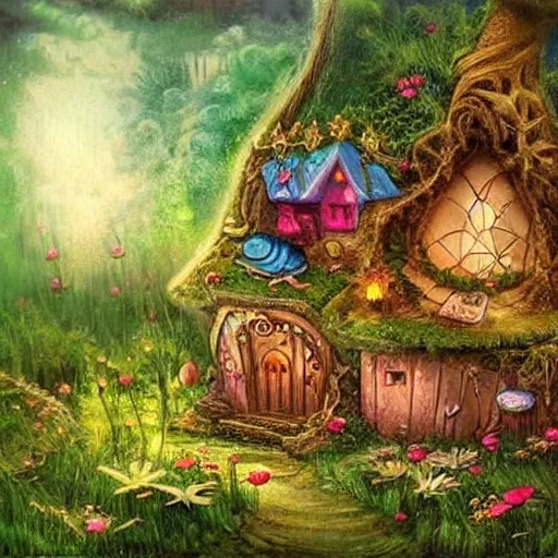 Prompt: a magic fairy house, Fantasy Art