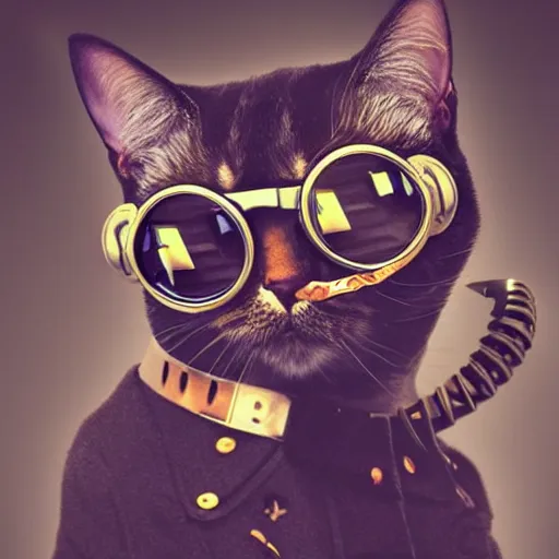 Prompt: a profile picture of a cat with steampunk googles, by ROSS tran, 4k, cool tone