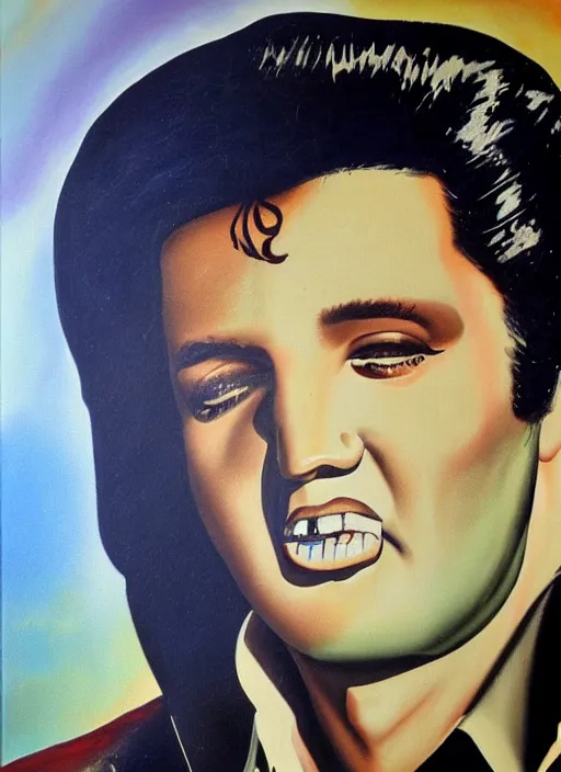 Prompt: oil painting of elvis presley by dali