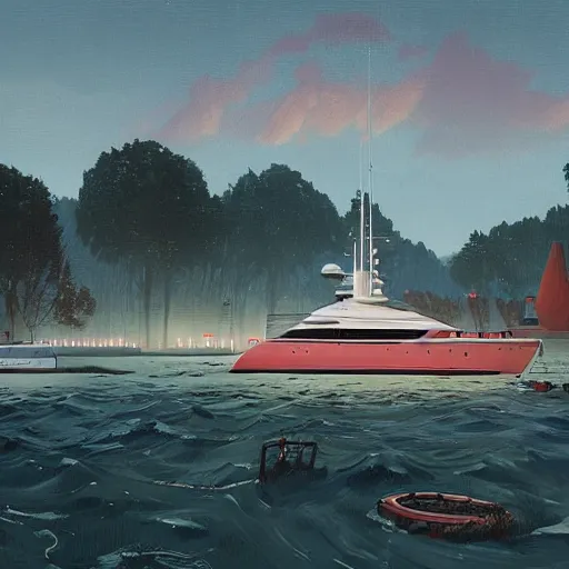 Image similar to yachting club by simon stalenhag