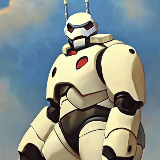 Image similar to greg manchess portrait painting of armored baymax as overwatch character, medium shot, asymmetrical, profile picture, organic painting, sunny day, matte painting, bold shapes, hard edges, street art, trending on artstation, by huang guangjian and gil elvgren and sachin teng