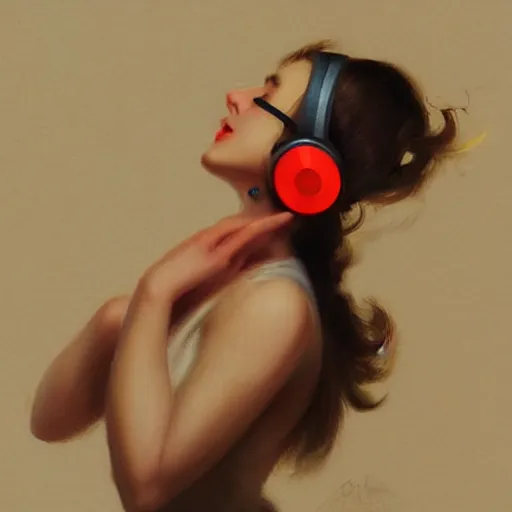 Prompt: a realism illustration of a beautiful woman with headphones dancing by bayard wu